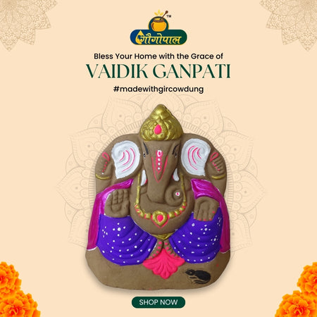 Divine Vaidik Ganesh Idol – Handcrafted from Gir Cow Dung