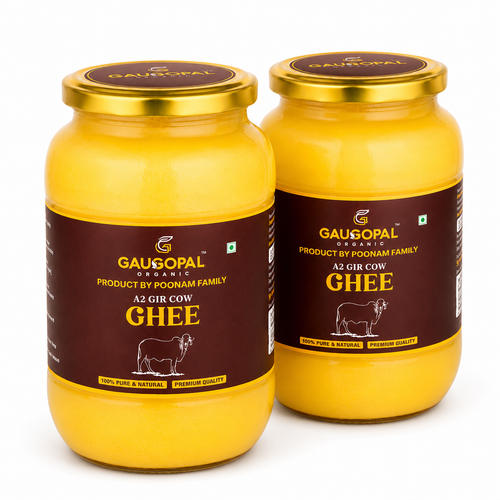 GauGopal Organic A2 Gir Cow Ghee 1 Litter( Pack Of 2)Glass Jar | Pure Desi Ghee | Bilona Crafted | Made from Gir Cow Milk (Copy)