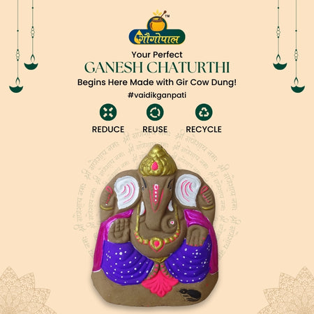 Divine Vaidik Ganesh Idol – Handcrafted from Gir Cow Dung