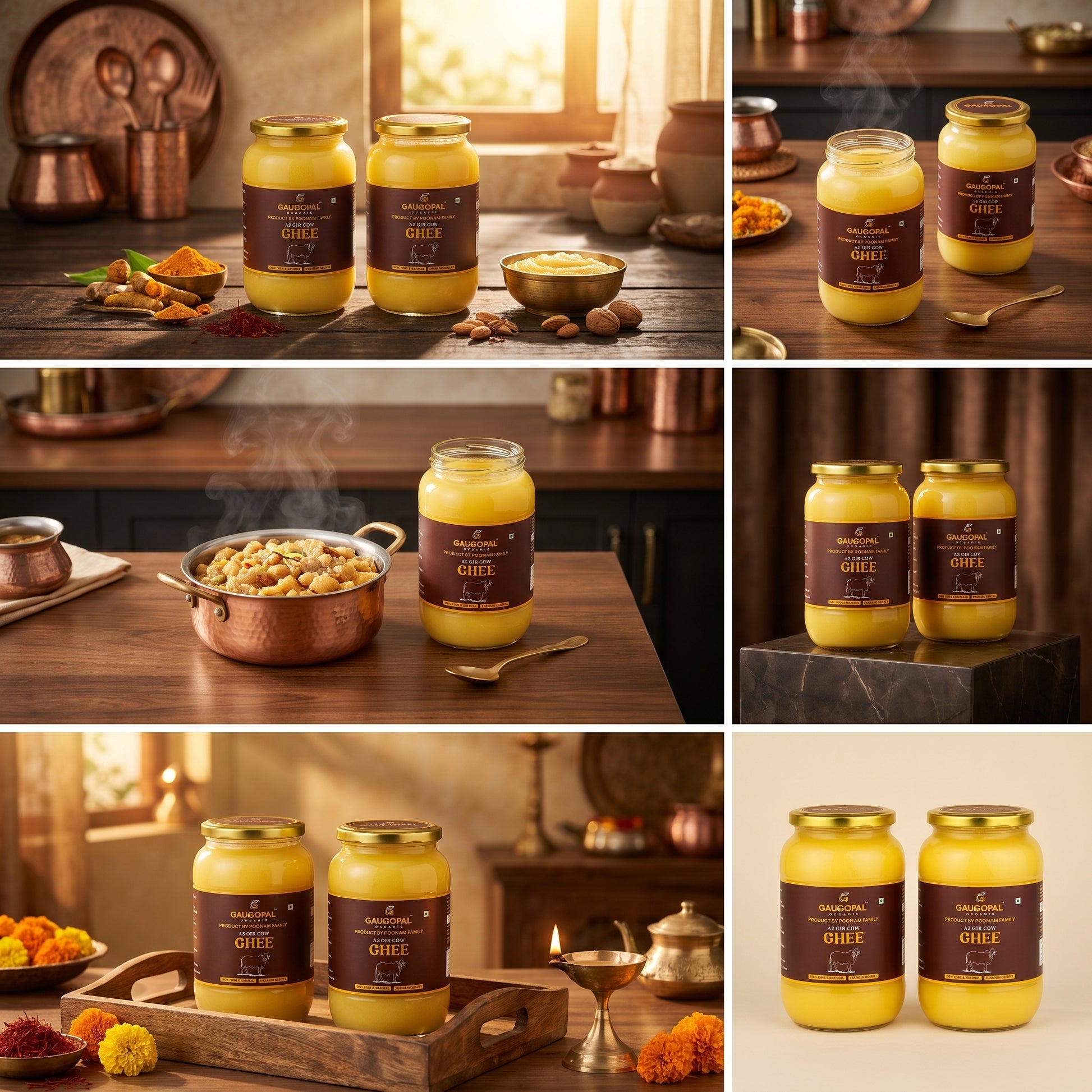 GauGopal Organic A2 Gir Cow Ghee 1 Litter( Pack Of 2)Glass Jar | Pure Desi Ghee | Bilona Crafted | Made from Gir Cow Milk (Copy)