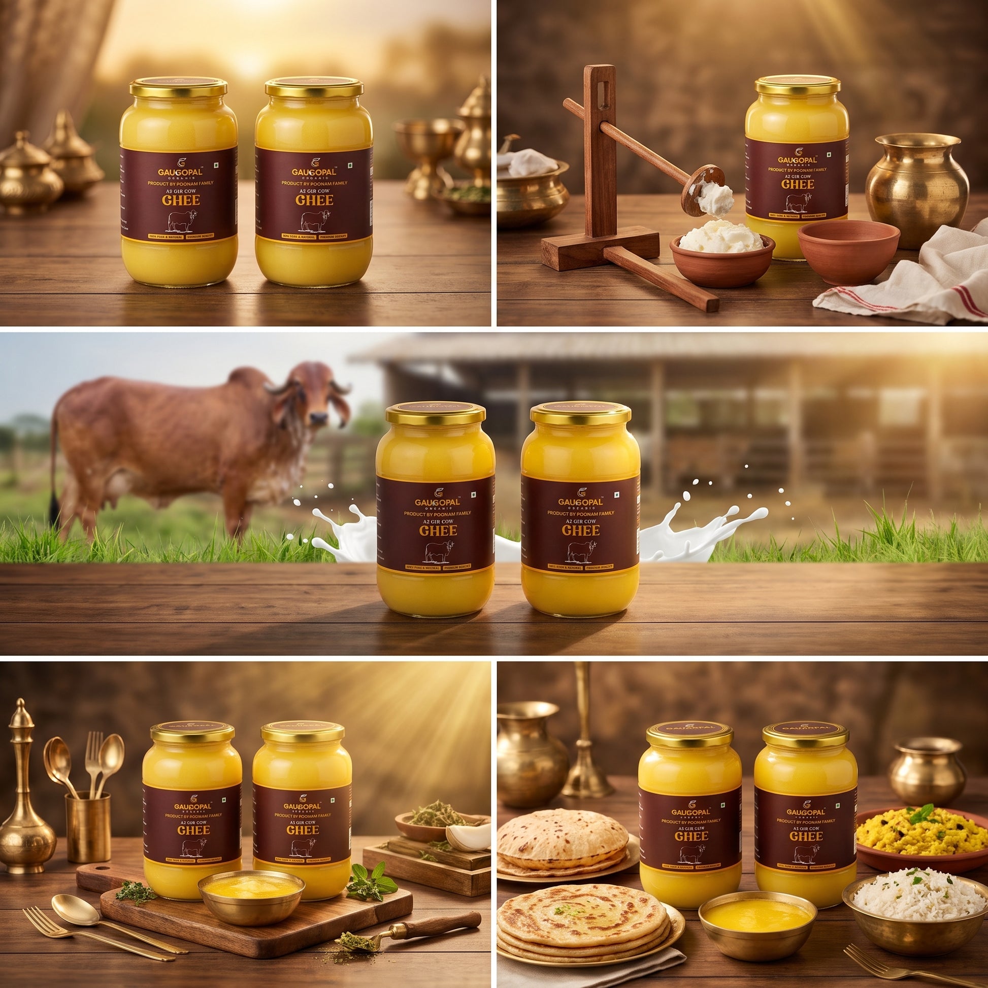 GauGopal Organic A2 Gir Cow Ghee 1 Litter( Pack Of 2)Glass Jar | Pure Desi Ghee | Bilona Crafted | Made from Gir Cow Milk (Copy)
