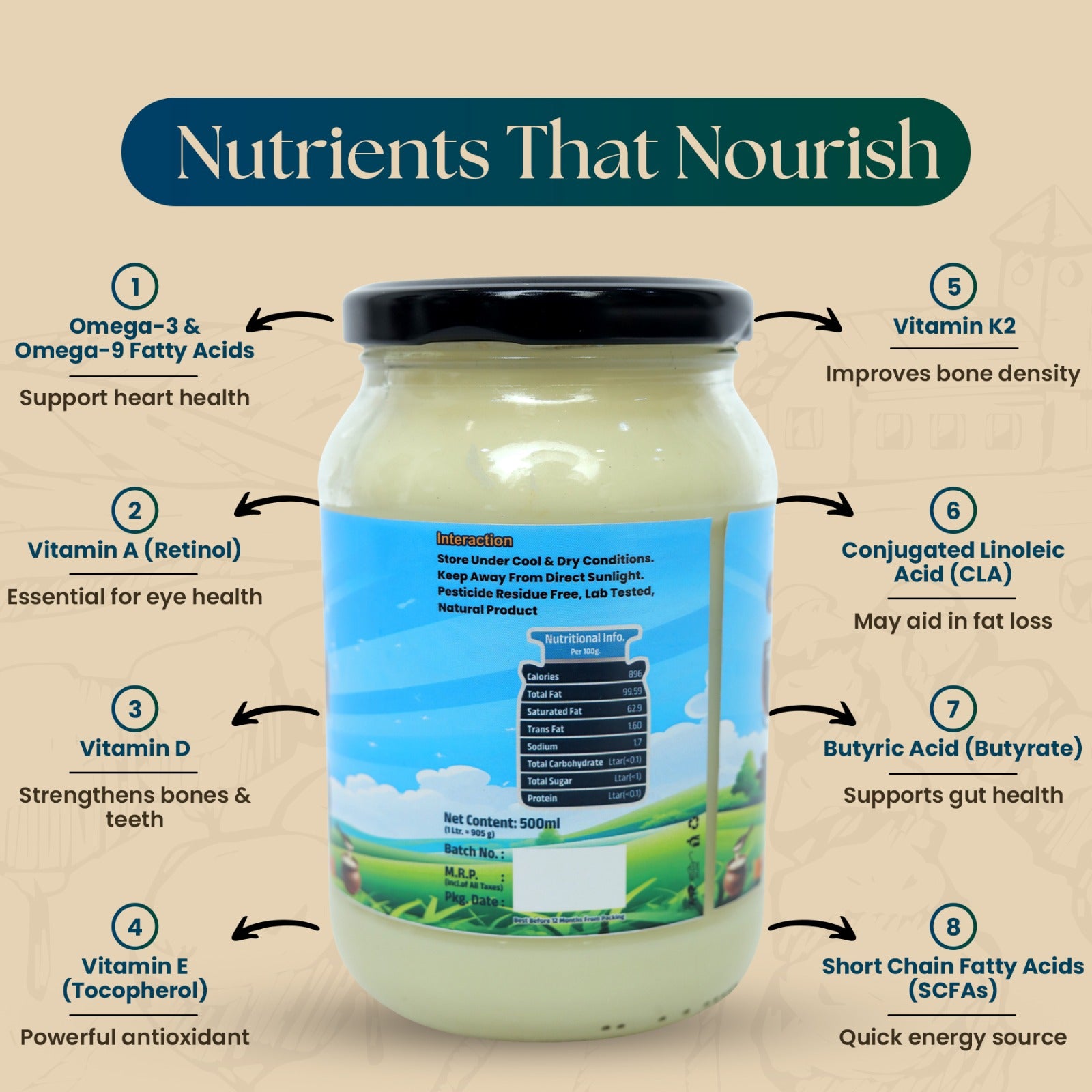 Pure Organic Method A2 Buffalo Ghee 500 ML