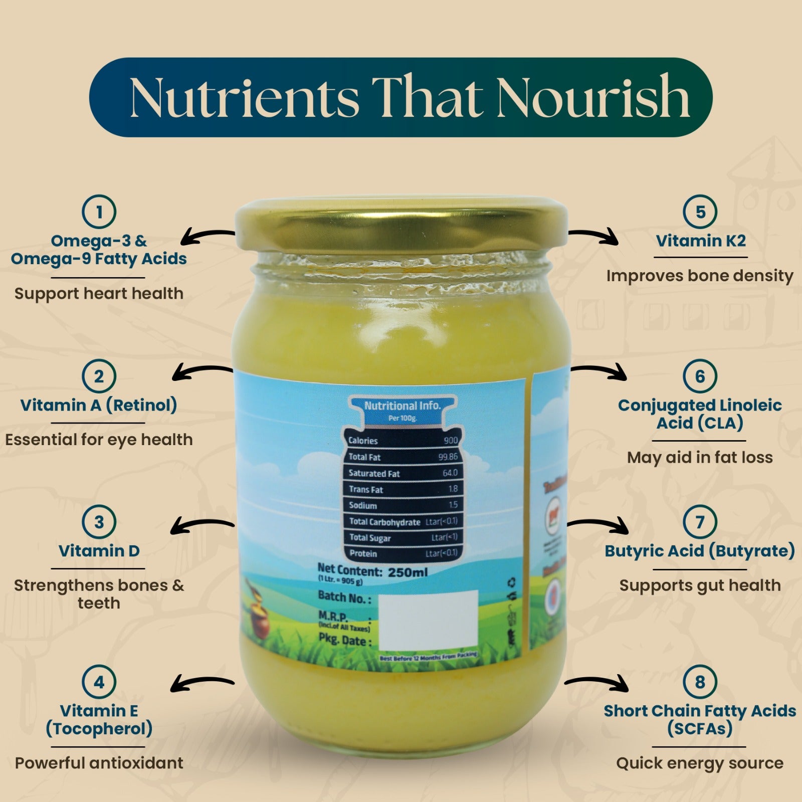 Pure Organic Method Gir Cow Ghee 250 ML