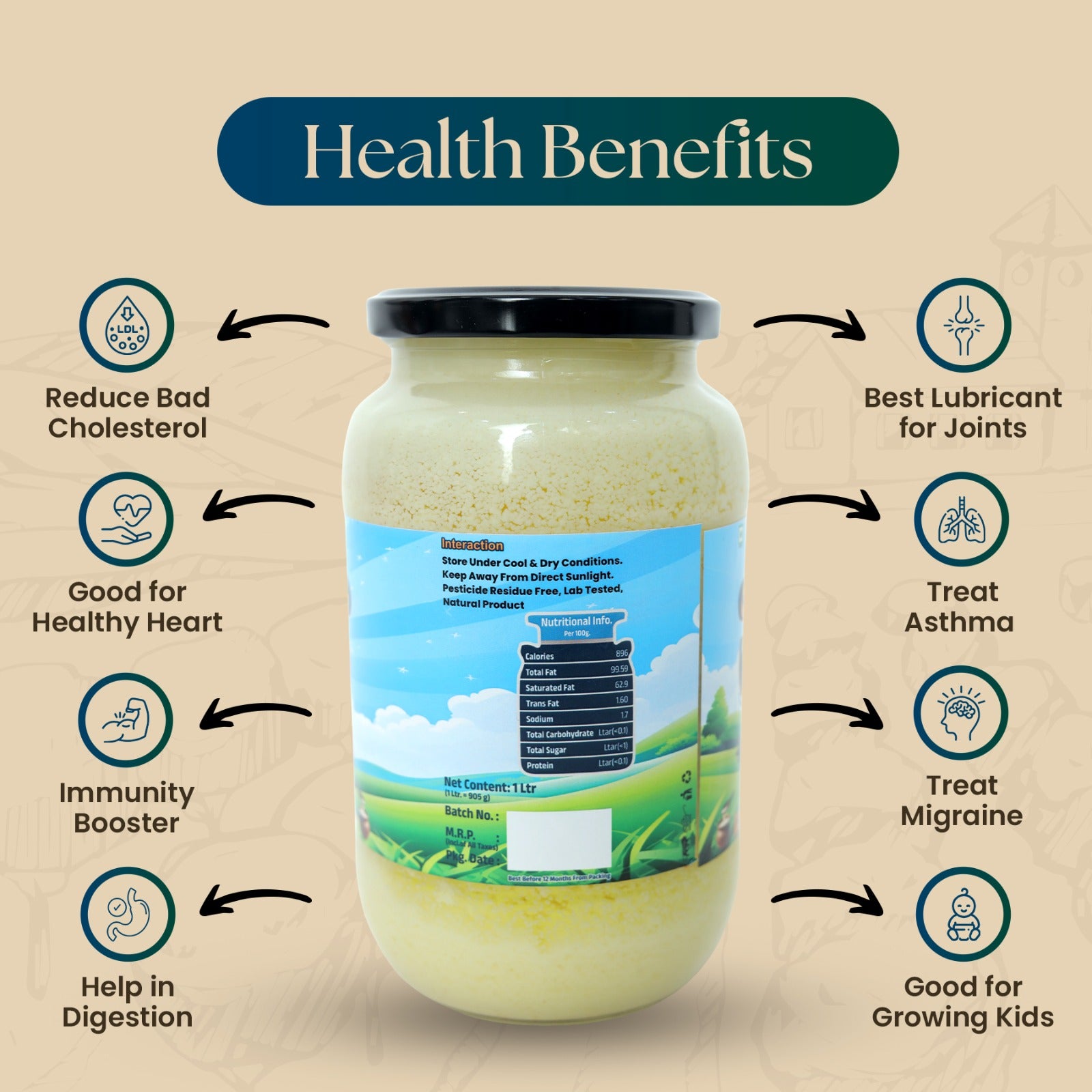 Pure Organic Method A2 Buffalo Ghee 1 Litre