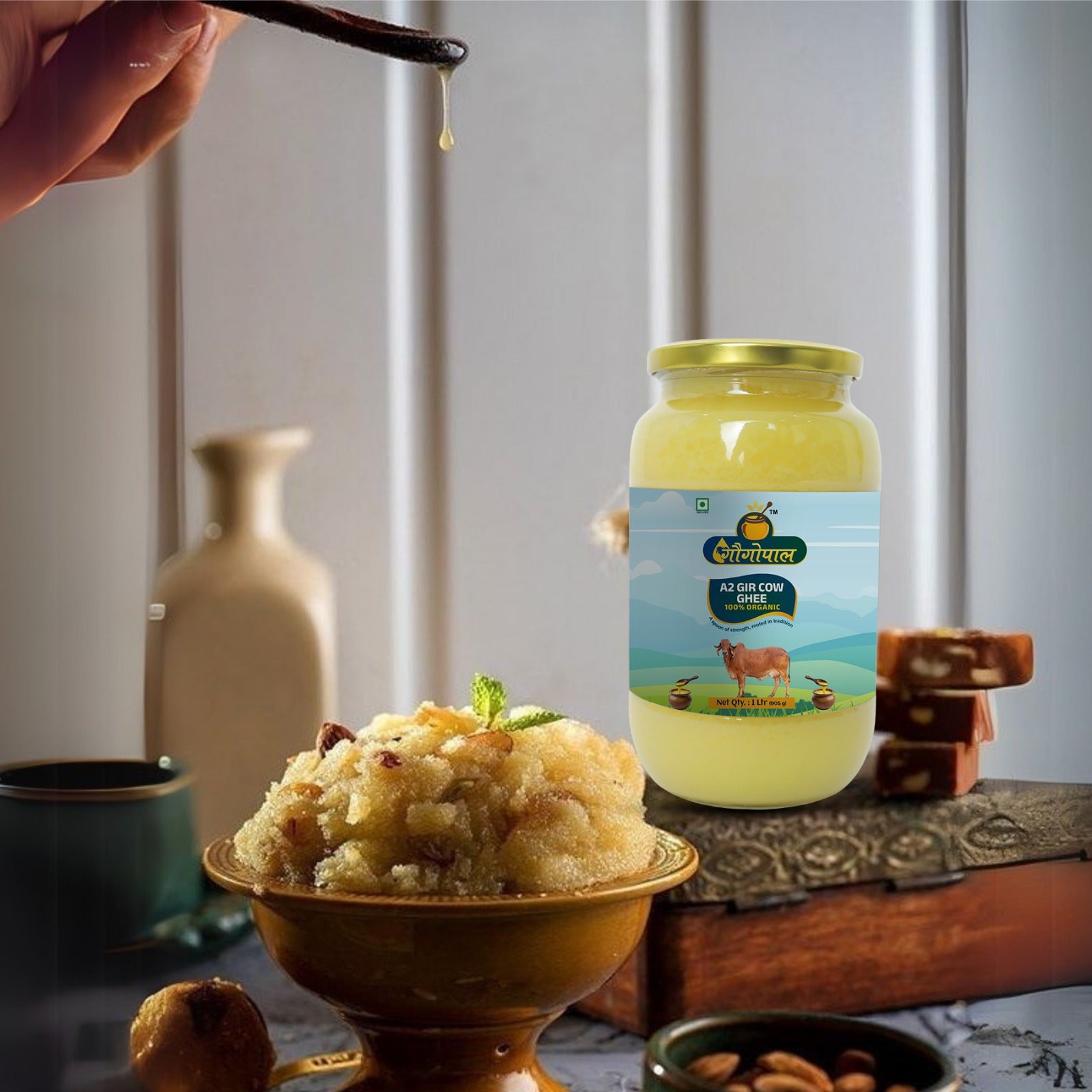 Pure Organic Method A2 Gir Cow Ghee 1 Litre