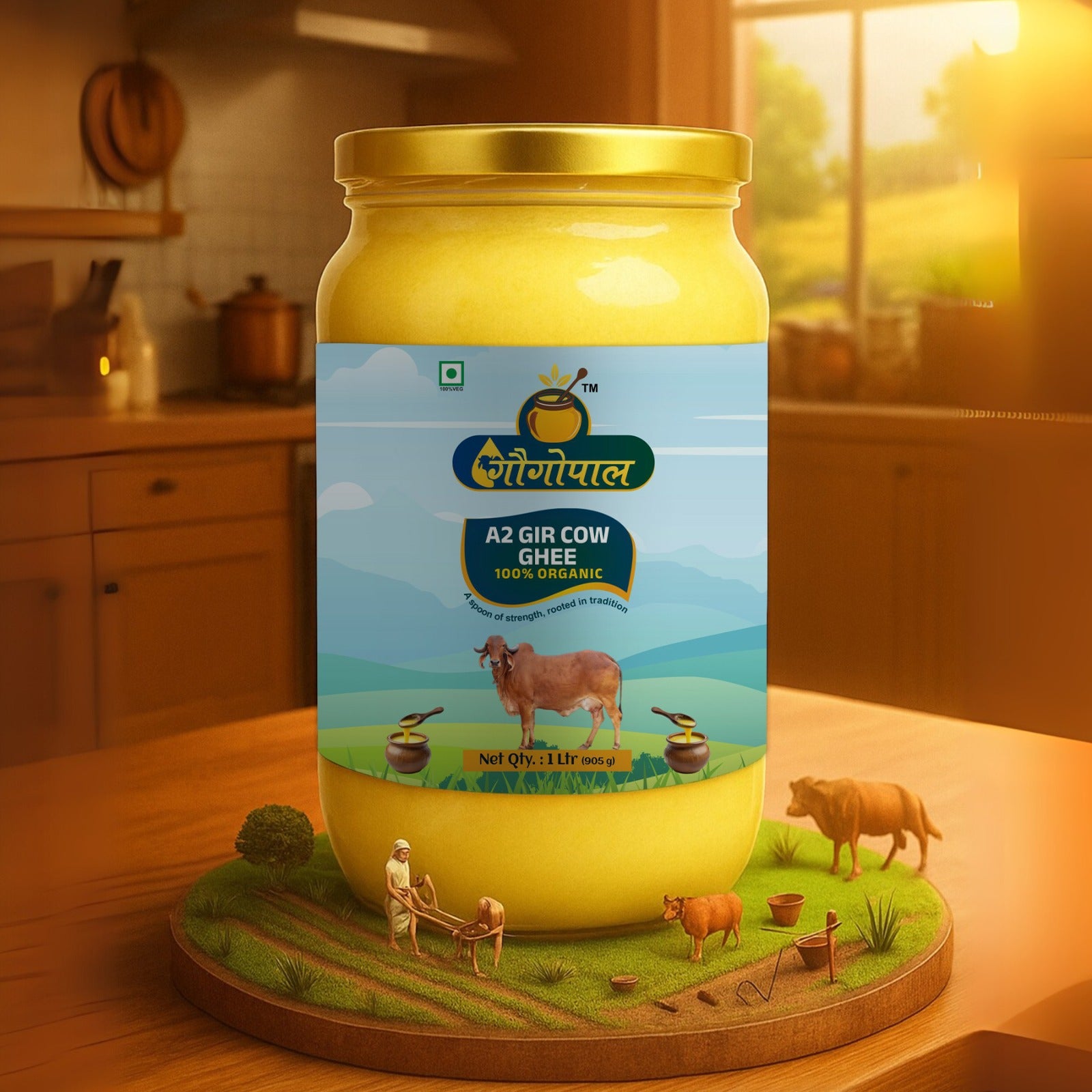 Pure Organic Method A2 Gir Cow Ghee 1 Litre