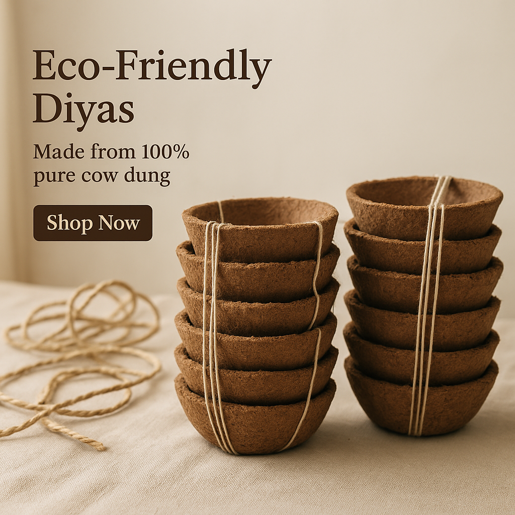 Cow Dung Diya for Festivals and Daily Pooja (30 Pieces)