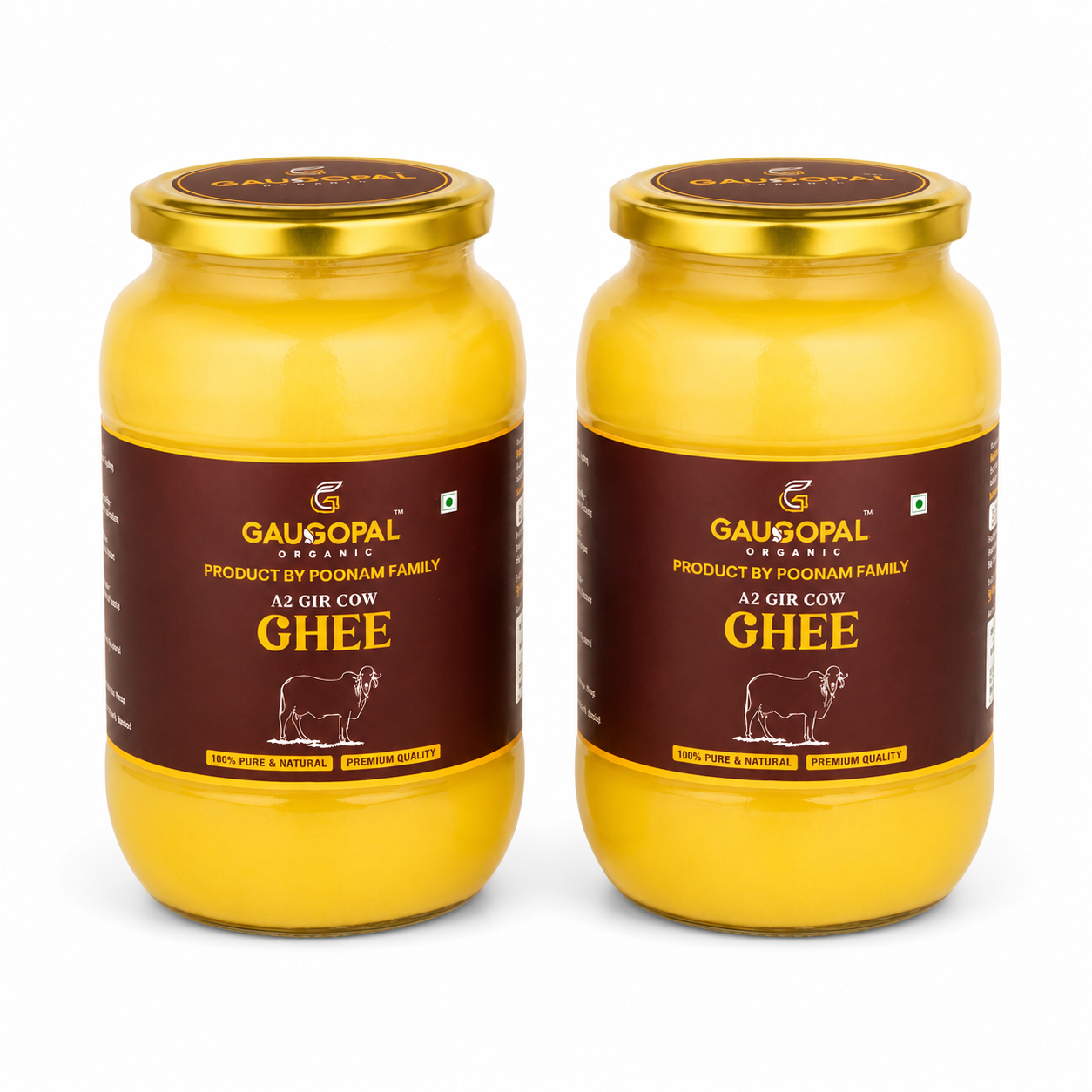GauGopal Organic A2 Gir Cow Ghee 1 Litter( Pack Of 2)Glass Jar | Pure Desi Ghee | Bilona Crafted | Made from Gir Cow Milk (Copy)